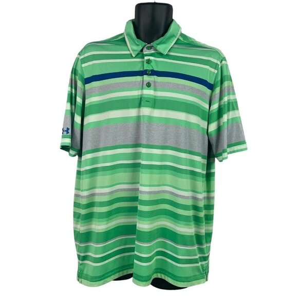Under Armour Other - Under Armour Loose Heatgear Polo Golf Shirt Green Stripe Stretch Large